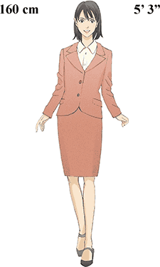 Example displaying woman's height in centimeters and feet.  Artwork by Kakomi Tsujimoto specifically for Manuels Web.